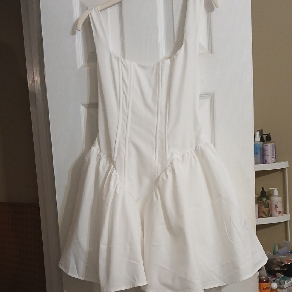 SHEIN White Mini Dress with Flared Skirt